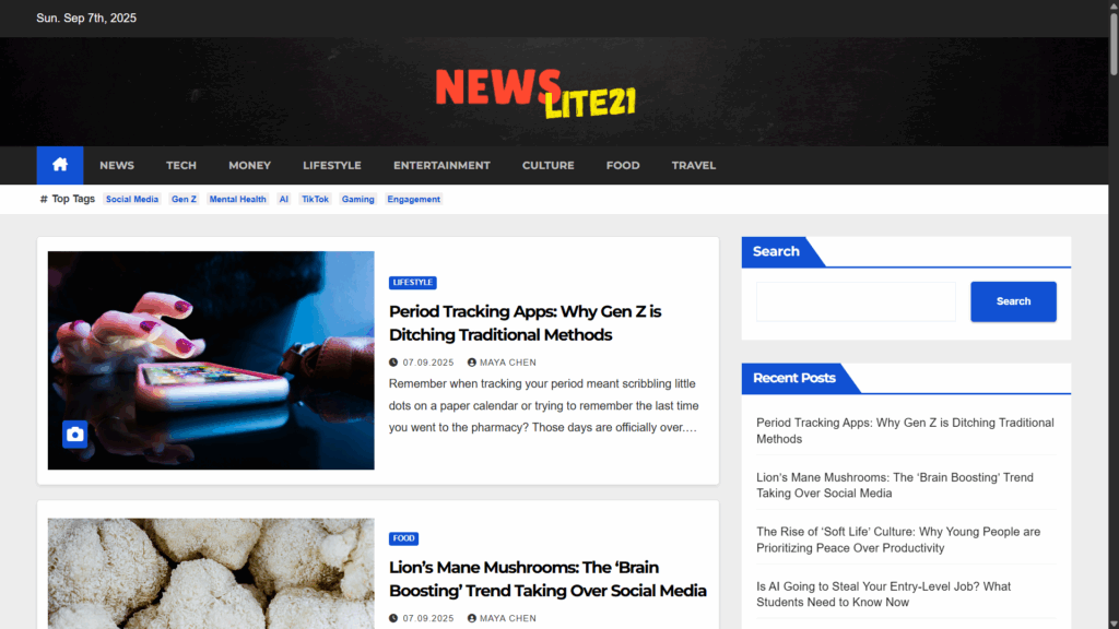 NewsLite21 - Lifestyle News for Young Adults